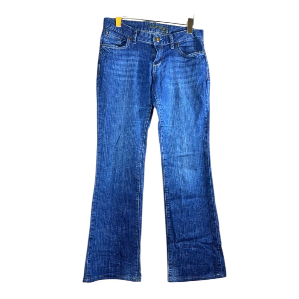 Express Bootcut Blue Jeans Size 4 Low Rise Embroidered Pockets Y2K Indie Sleaze